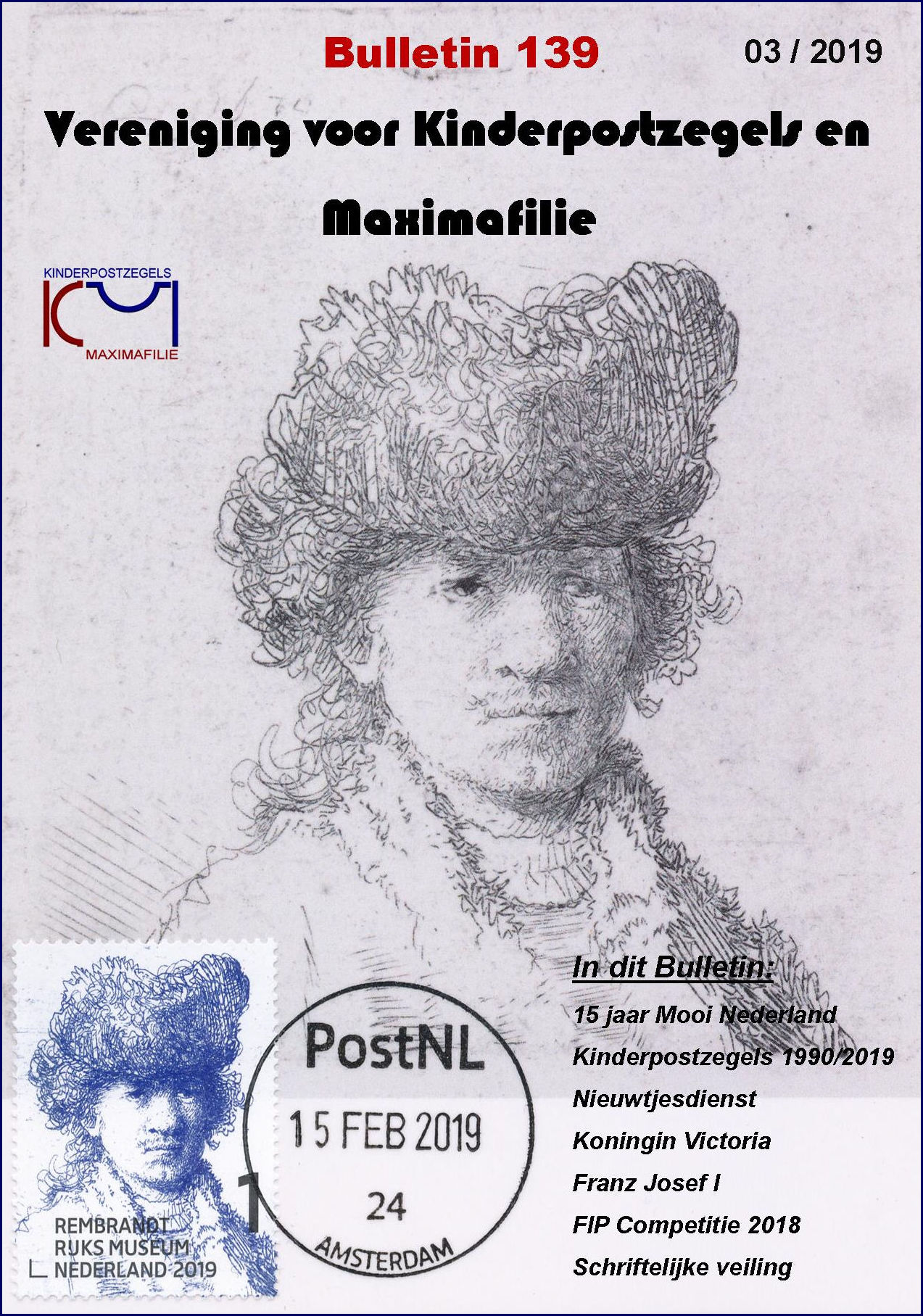 Voorpagina Bulletin 139 Vereniging voor Kinderpostzegels en Maximafilie Rembrandt